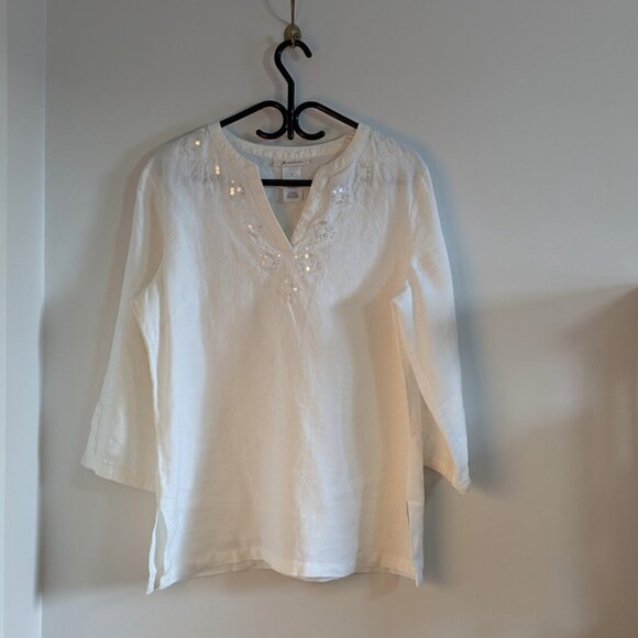 3 / 40$ JM Collection White Linen Tunic – Size 12 - Picture 1 of 6